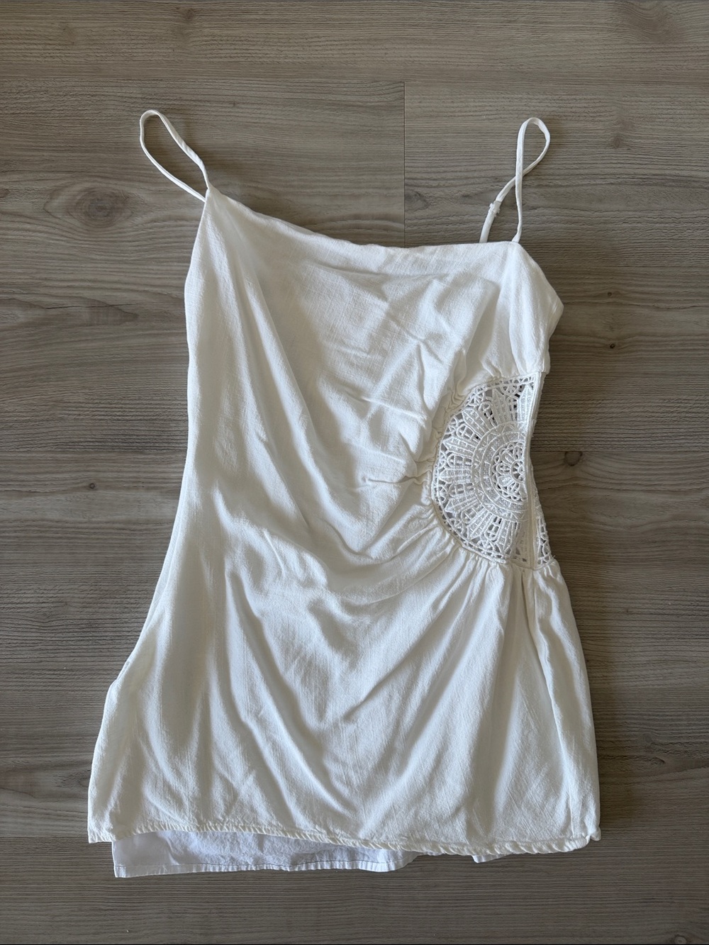 Beige Botany Side Crochet Detail Mini Dress